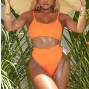 Matte Orion Ribbed Bikini - Neon Orange - size M - NWT